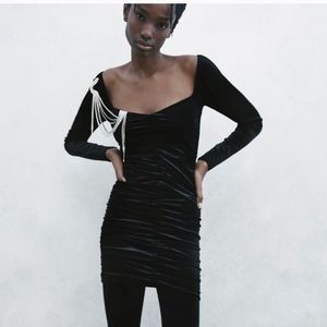 Zara black ruched velvet dress